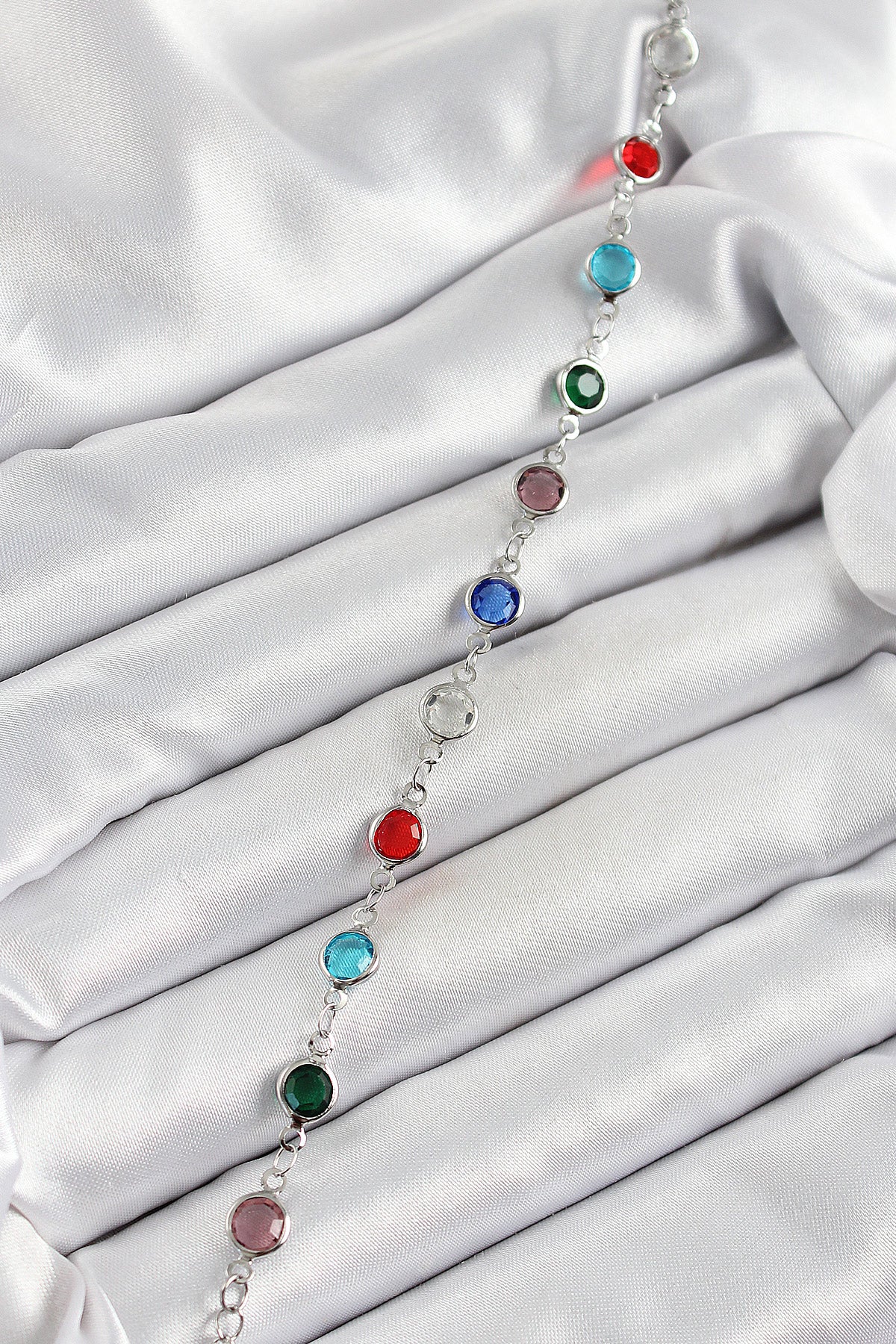 Pirinç Gümüş Renk Karışık Renk Zirkon Taşlı Kadın Bileklik