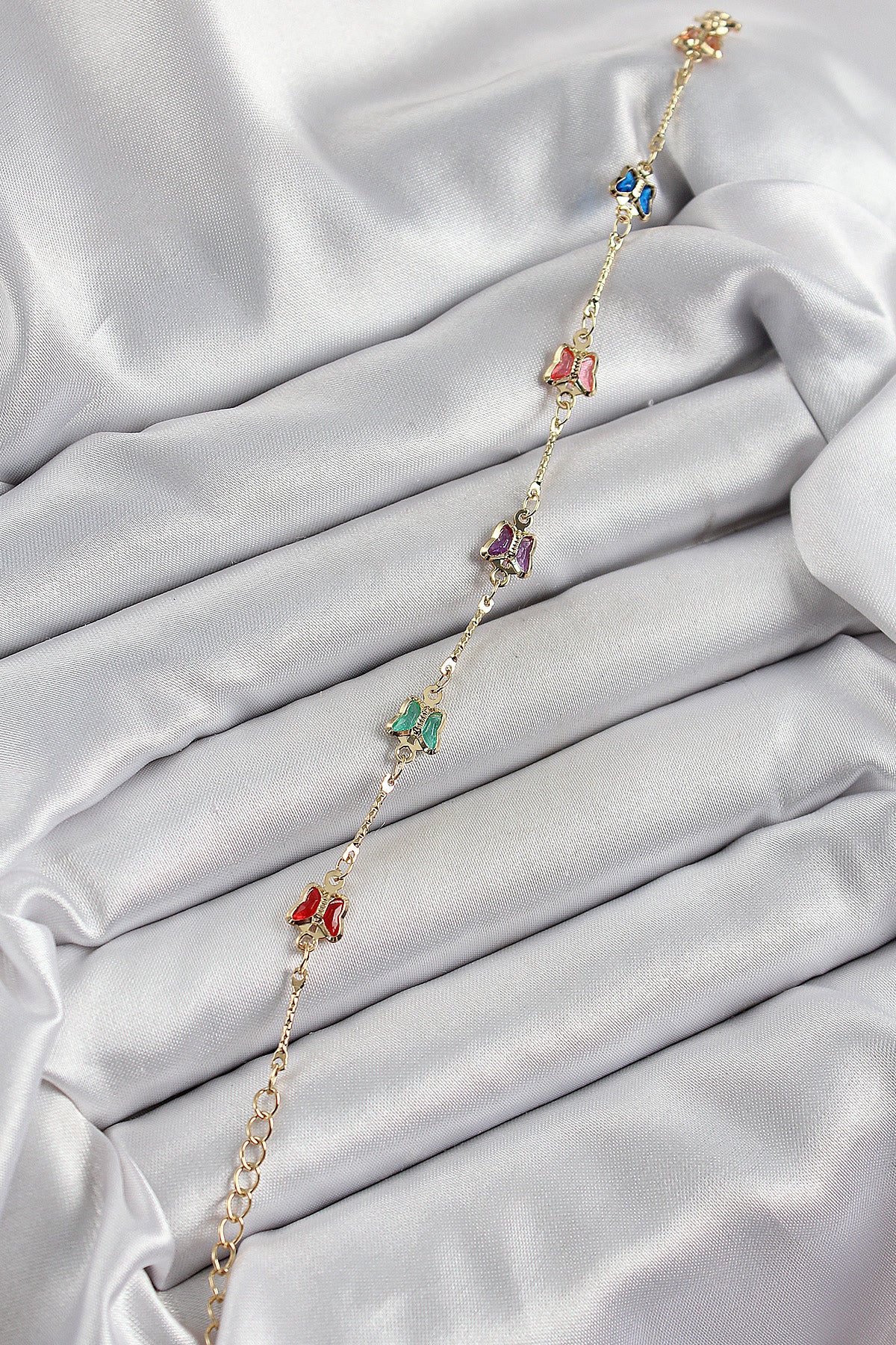 Pirinç Gold Renk Karışık Renk Kelebek Zirkon Taşlı Kadın Bileklik