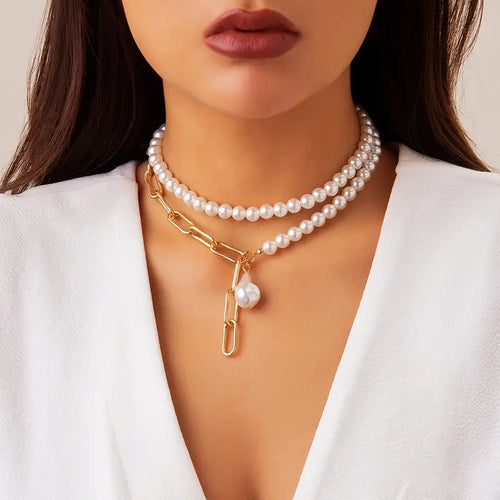 2’li Boho Chic Asimetrik İmitasyon İnci Kolye Seti
